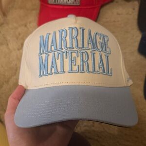 Marriage Material Cap in Cream and Blue bridemerch
